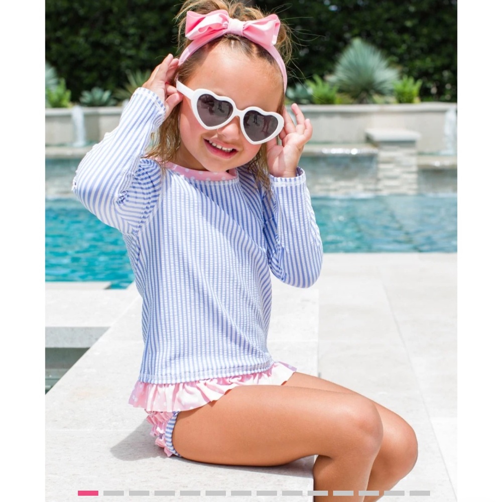 NWT RuffleButts Seersucker 2 Piece Rashguard Swim